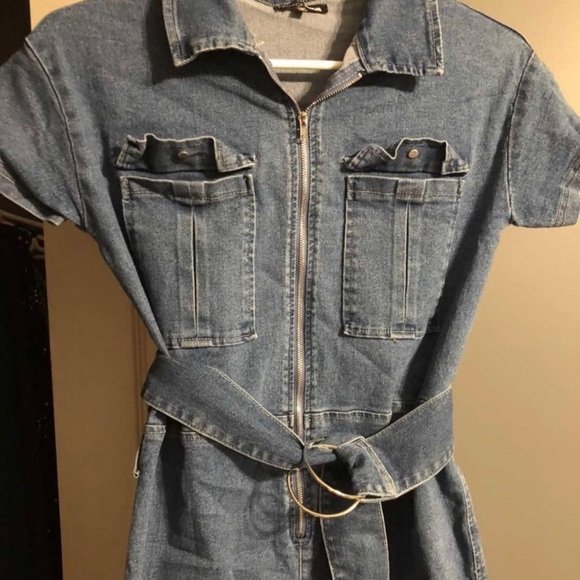 Denim Dress with Belt - Picture 1 of 2
